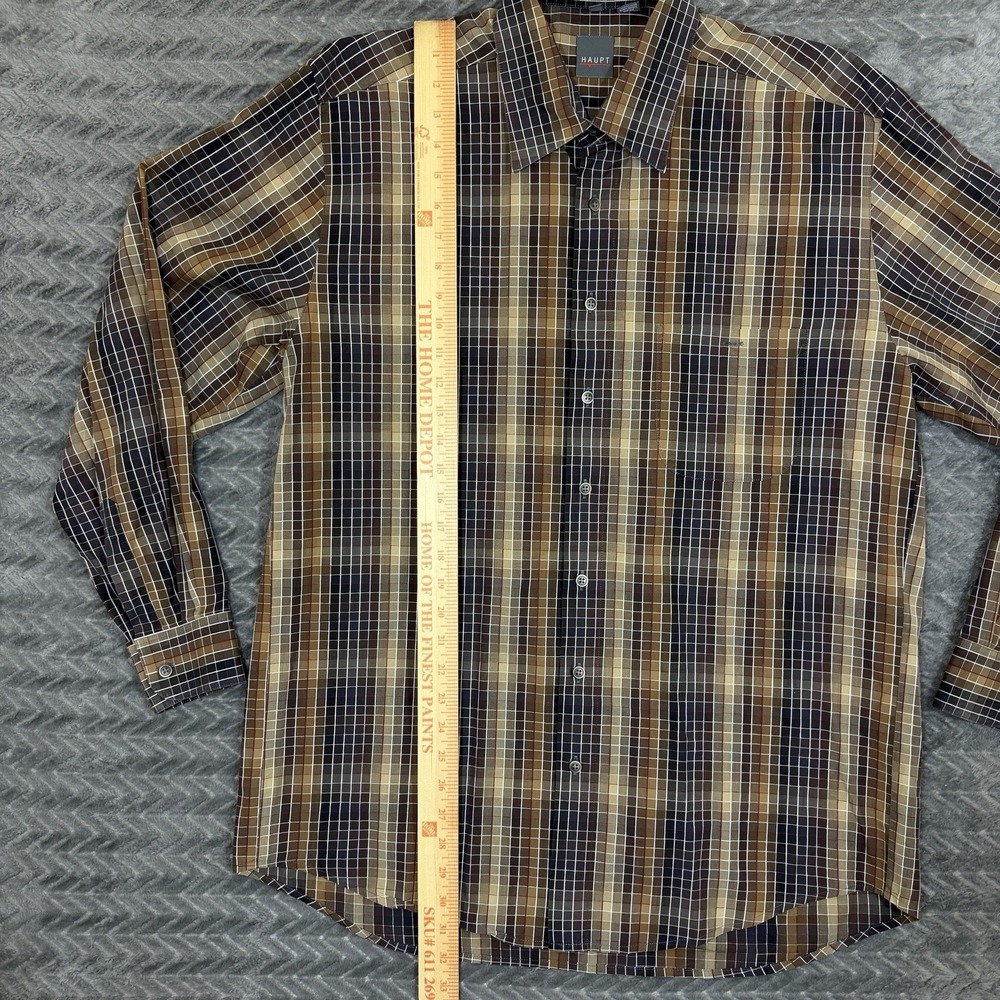 Vtg Haupt Shirt Germany Men Large Brown Check Button Down 16.5 - Picture 5 of 12
